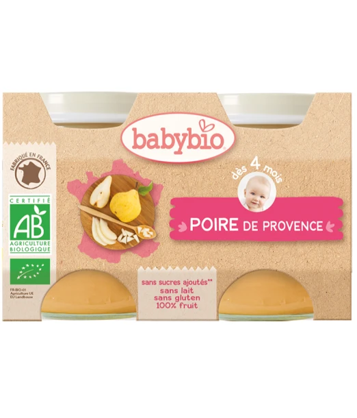 Babybio pear baby food pots 2×130 g (from 4 months)