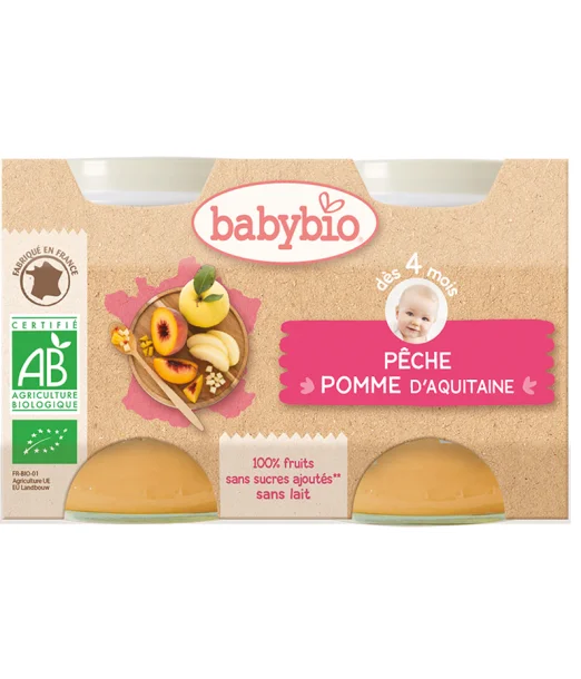Petit Pot Pêche Pomme (Dès 4mois) Babybio au Maroc - Baby And Mom