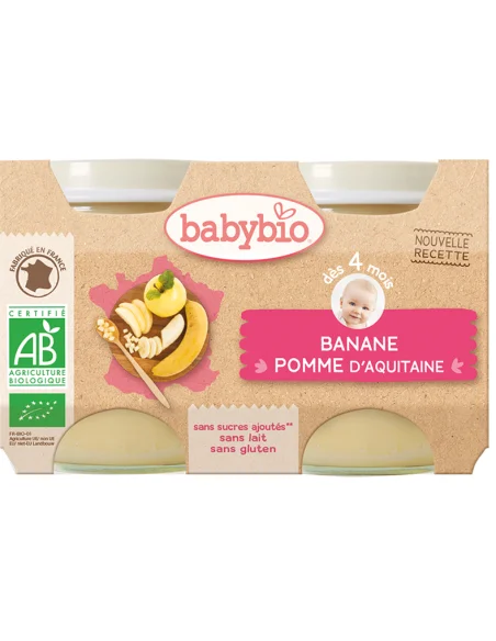 Babybio Petit Pot Banane Pomme (Dès 4mois) Céréales & Compotes 