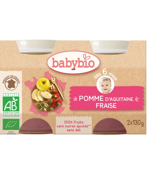 Babybio Petit pot pomme fraise (Dès 6mois) au Maroc - Baby And Mom