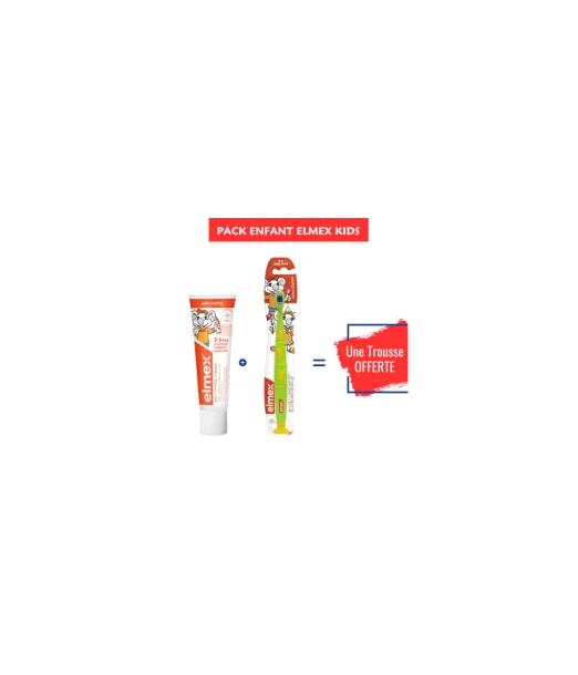 Elmex Pack enfant Dentifrice + Brosse à dents 3-6ans + Une trousse offerte