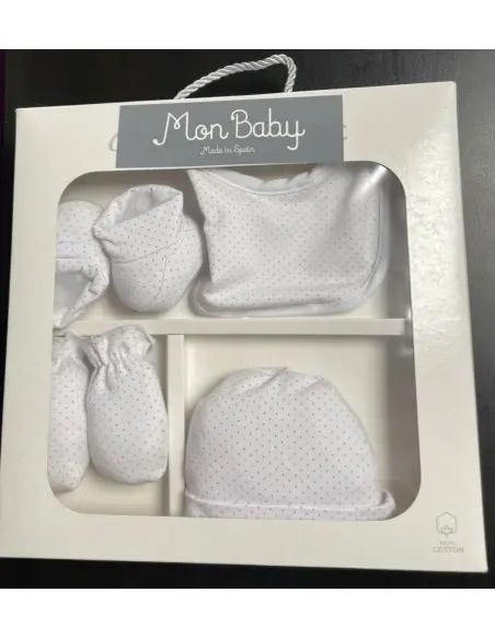 My Baby Set 4-piece bib + mittens + socks + hat - White