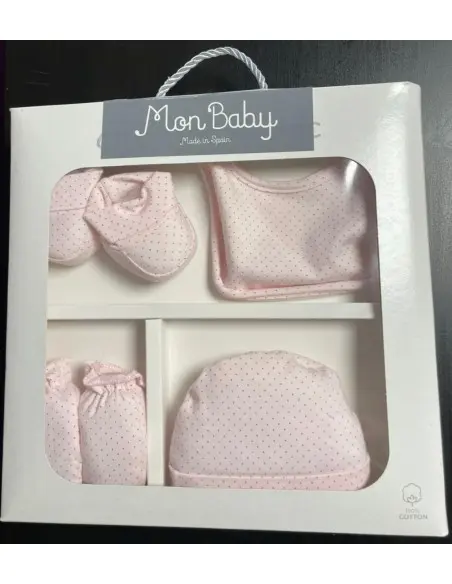 My Baby 4-piece set Bib + Mittens + Socks + Hat - Pink