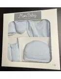 Mon Baby Set 4 pièces Bavoir + Moufles + Chaussettes + Bonnet - Bleu