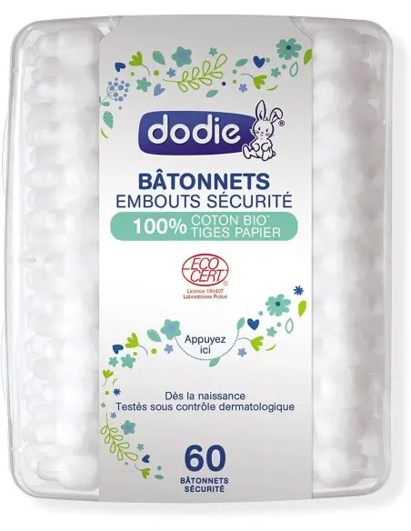 Dodie Bâtonnets Bébé Coton Bio 60 Unités