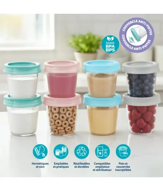 Mammia Pack de 8 Pots de Conservation pour Lait Maternel et 2