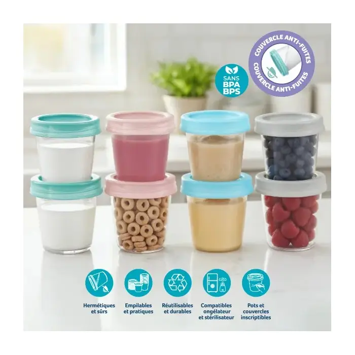 Mammia Pack de 8 Pots de Conservation pour Lait Maternel et