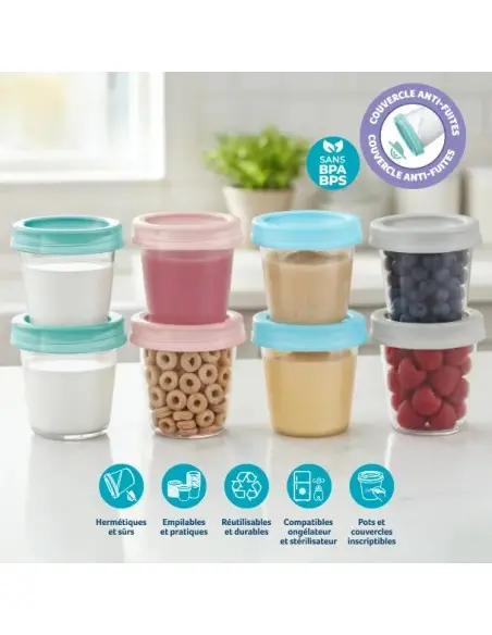 Mammia Pack de 8 Pots de Conservation pour Lait Maternel et