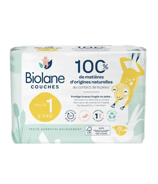 Biolane Couches Écologiques Taille 1 (2-5 Kg) 28 unités