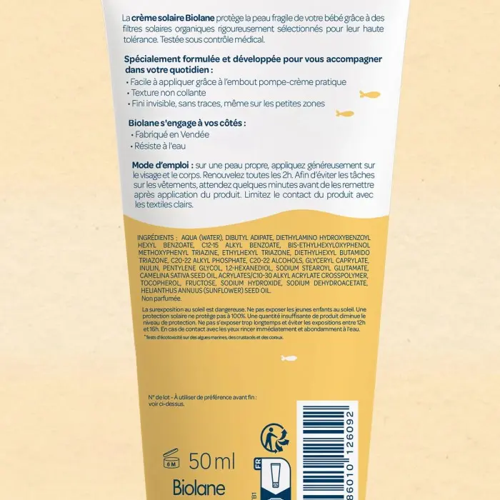 Biolane Crème solaire SPF50 Visage & Corps 50ml dans Crème Solaire chez Baby And Mom Maroc