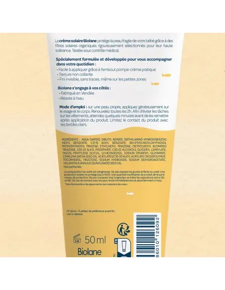 Biolane Crème solaire SPF50 Visage & Corps 50ml dans Crème Solaire chez Baby And Mom Maroc