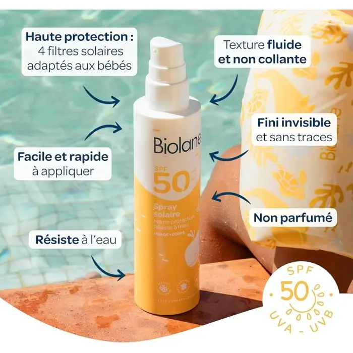 Biolane Spray solaire SPF50 Visage & Corps 200ml dans Crème Solaire chez Baby And Mom Maroc