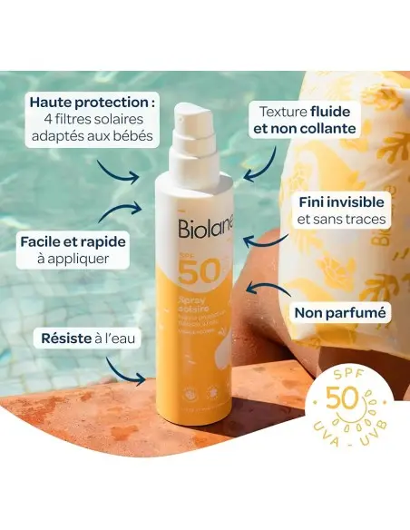 Biolane Spray solaire SPF50 Visage & Corps 200ml dans Crème Solaire chez Baby And Mom Maroc