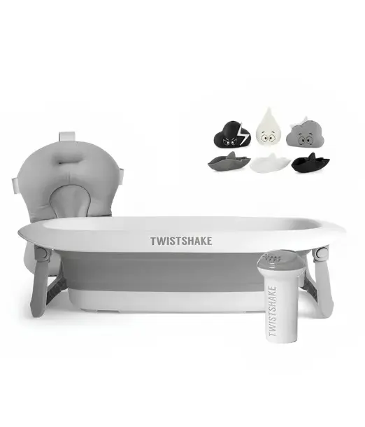 Baignoire Twistshake Pliable + Coussin + Rince cheveux + Jouets Gris ÉDITION LIMITÉE