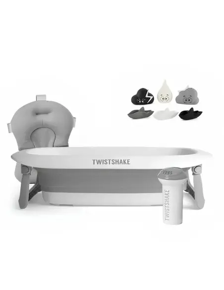 Baignoire Twistshake Pliable + Coussin + Rince cheveux + Jouets Gris ÉDITION LIMITÉE dans Baignoire chez Baby And Mom Maroc