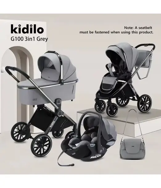 Poussette Trio Kidilo G100+C 3 en 1 Gris 2
