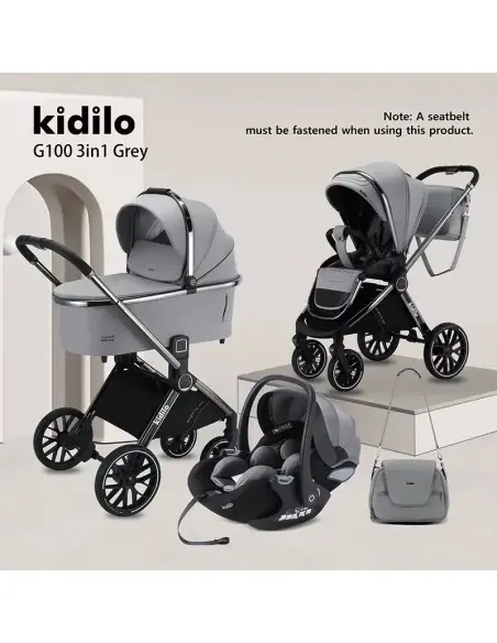 Poussette Trio Kidilo G100+C 3 en 1 Gris dans Poussette chez Baby And Mom Maroc