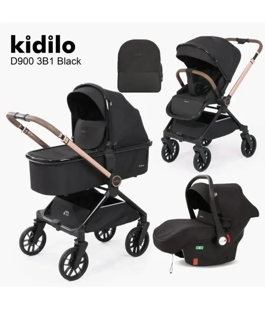 Kidilo Poussette Trio Set Couffin + Siège-auto et Sac à dos à langer