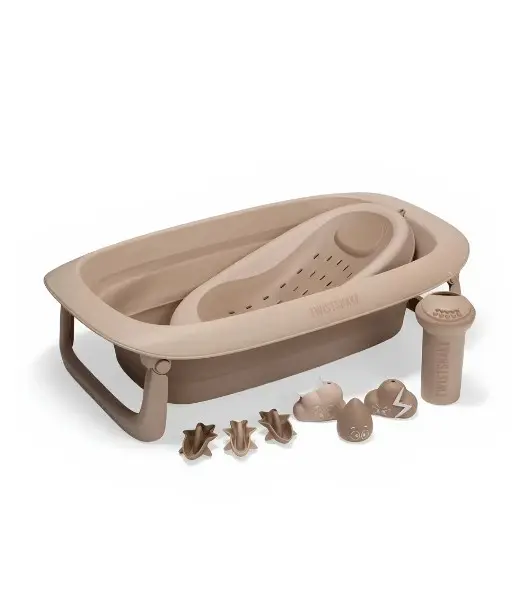 Baignoire Twistshake Pliable + Transat de Bain + Rince cheveux + 6 Jouets Mocha
