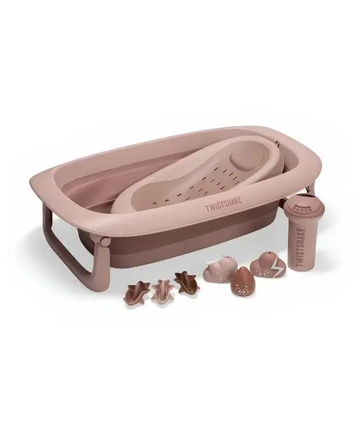 Baignoire Twistshake Pliable + Transat de Bain + Rince cheveux + 6 Jouets Rose