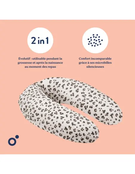 Doomoo Buddy Leopard Cream – Coussin de Grossesse et d’Allaitement 180 cm dans Linge de lit chez Baby And Mom Maroc