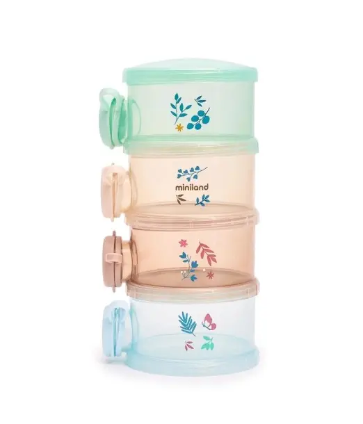 Miniland set of 4 refillable storage pots — multicoloured milk dispenser