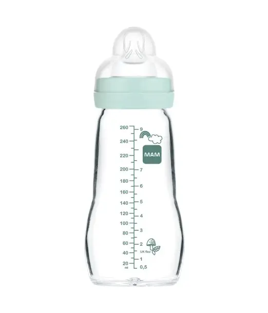 Mam Biberon en verre Feel Good 260ml Bleu 2mois+ Biberon & 2