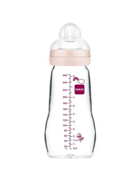 زجاجة رضاعة MAM زجاجية سعة 260 ml، لون وردي dans زجاجة الرضاعة وإكسسوارات chez Baby And Mom Maroc