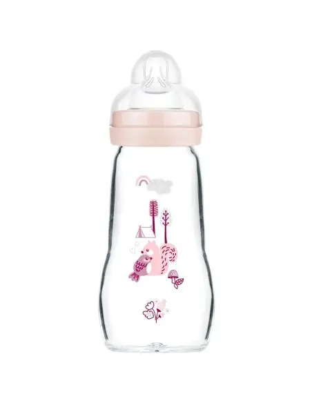 زجاجة رضاعة MAM زجاجية سعة 260 ml، لون وردي dans زجاجة الرضاعة وإكسسوارات chez Baby And Mom Maroc