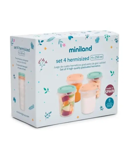 Miniland Set 4 Pots de Conservation 250 ml Multicolore 2