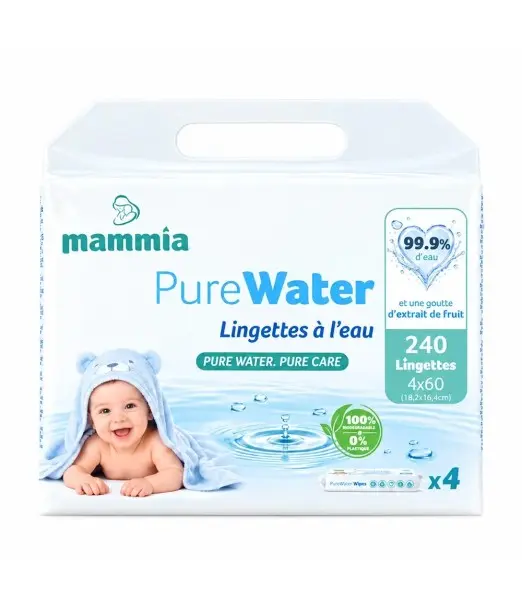 Mammia Baby wipes PureWater 99.9 % water pack of 4 x 60