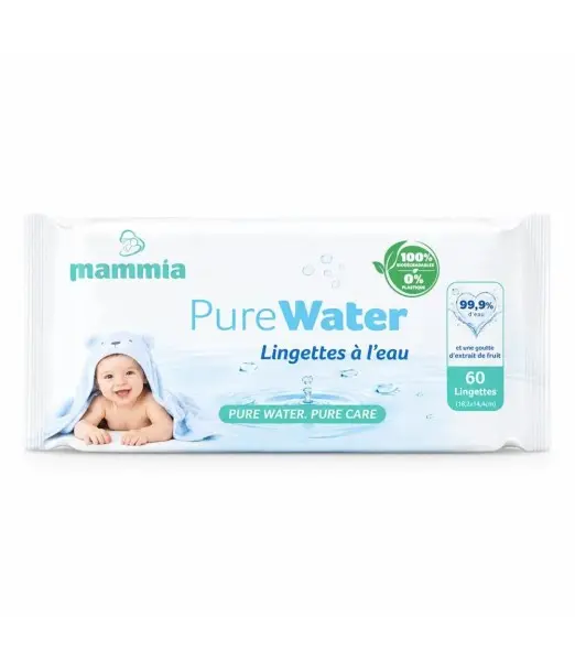 Mammia Lingettes Bébé PureWater 99,9 % Eau x60 Lingettes -