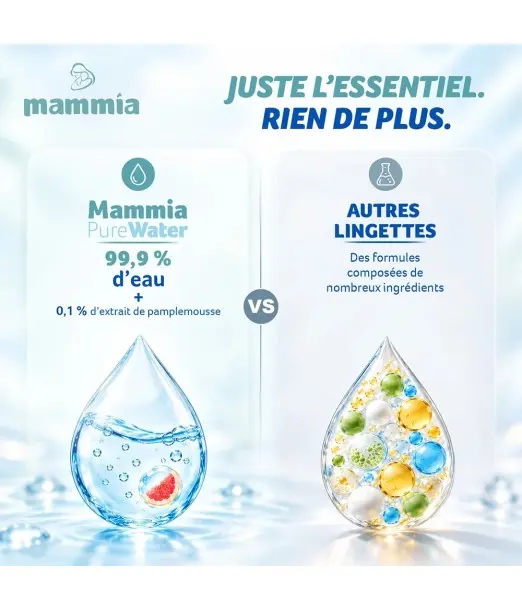 Mammia Lingettes Bébé PureWater 99,9 % Eau x60 Lingettes - 2