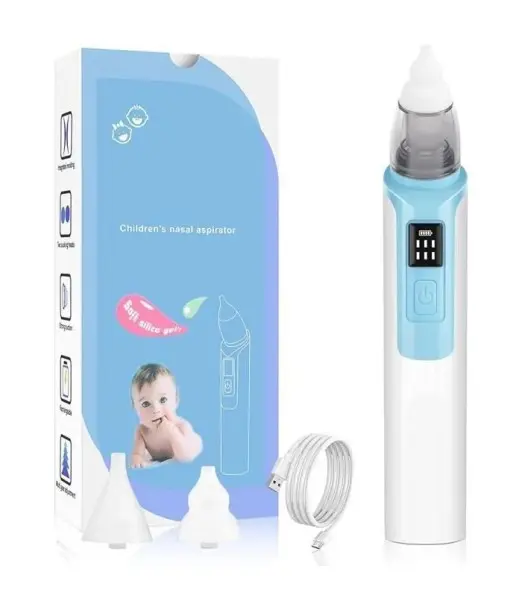 Electric baby nasal aspirator, 6 speeds, rechargeable, adjustable silicone — blue