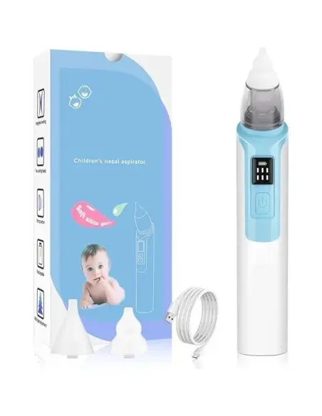 Electric baby nasal aspirator, 6 speeds, rechargeable, adjustable silicone — blue
