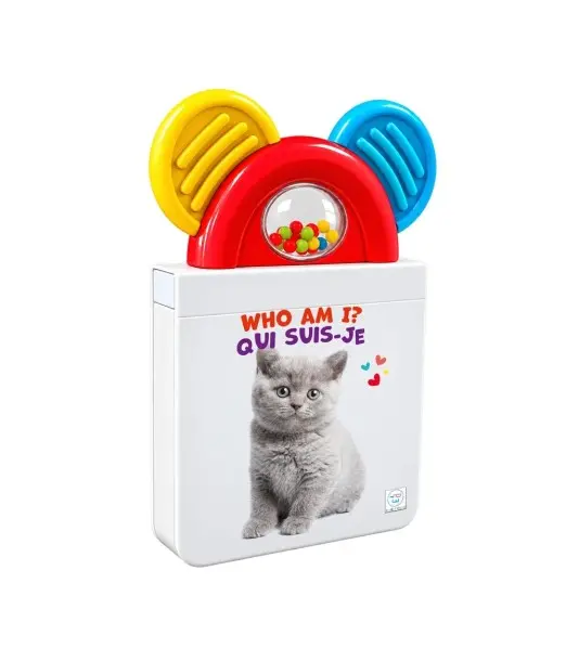 Qui Suis-Je ? Who Am I ? Livre d’éveil bilingue avec hochet intégré - Chat