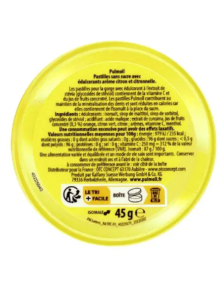 Pulmoll Citron – Pastilles Sans Sucres à la Vitamine C 75 g
