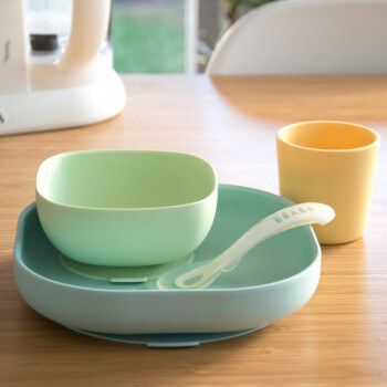 Set Repas Silicone Beaba Jaune 4 Pieces Vaisselle Bebe Puericulture Maroc
