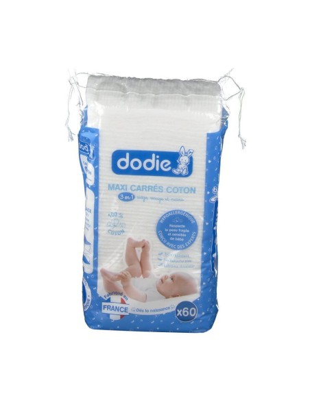 Maxi Carrés Coton 3en1 Siège Visage Mains 100% Coton x60 Dodie