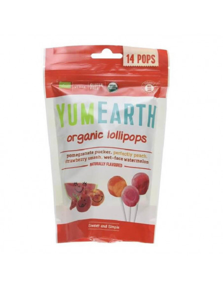 14 Sucettes aux fruits bio Grenade / Pastèque Fraise Pêche