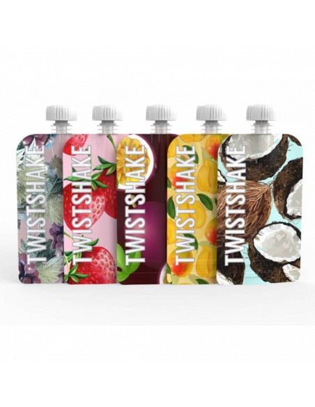 5 Gourdes Réutilisables 220ml Twistshake - Design fruits