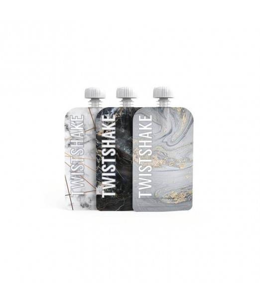 3 Gourdes Réutilisables 100ml Twistshake - Design marbre