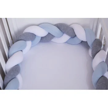 Tour de lit tressé 3 mètres bleu/gris/blanc