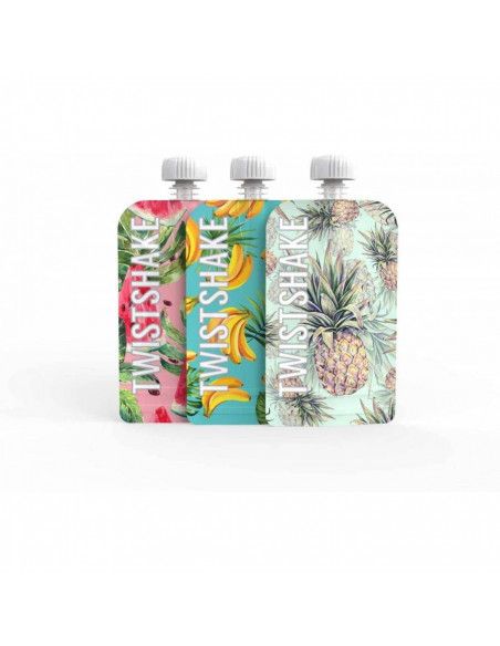 3 Gourdes Réutilisables 100ml Twistshake - Design fruits