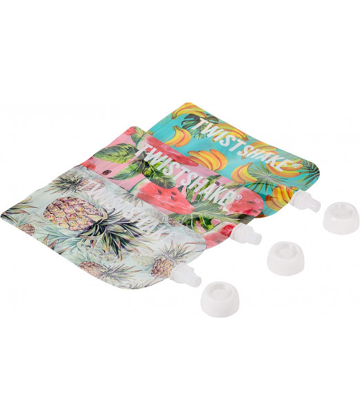 3 Gourdes Réutilisables 100ml Twistshake - Design fruits 2