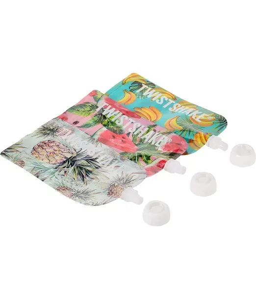 3 Gourdes Réutilisables 100ml Twistshake - Design fruits 2