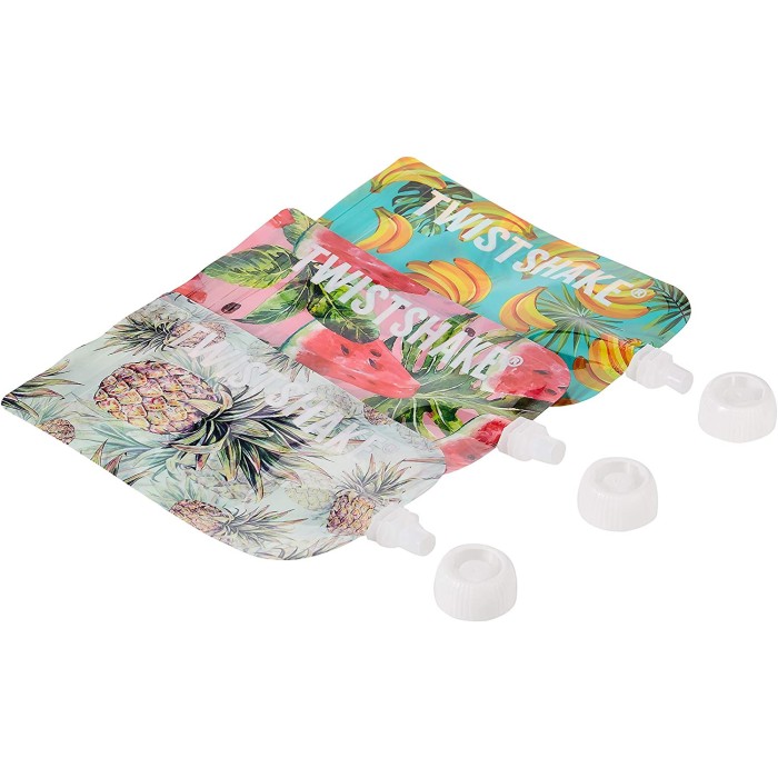 3 Gourdes Réutilisables 100ml Twistshake - Design fruits
