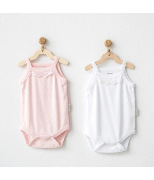 Pack of 2 sleeveless bodysuits 100% cotton, Coral/White