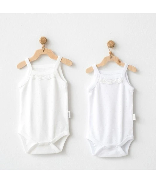 Pack of 2 Sleeveless bodysuits 100% cotton Beige/White