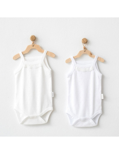 Lot 2 body 100% coton Beige/Blanc 3-6 mois Fille